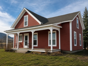 After exterior house painting on wood house