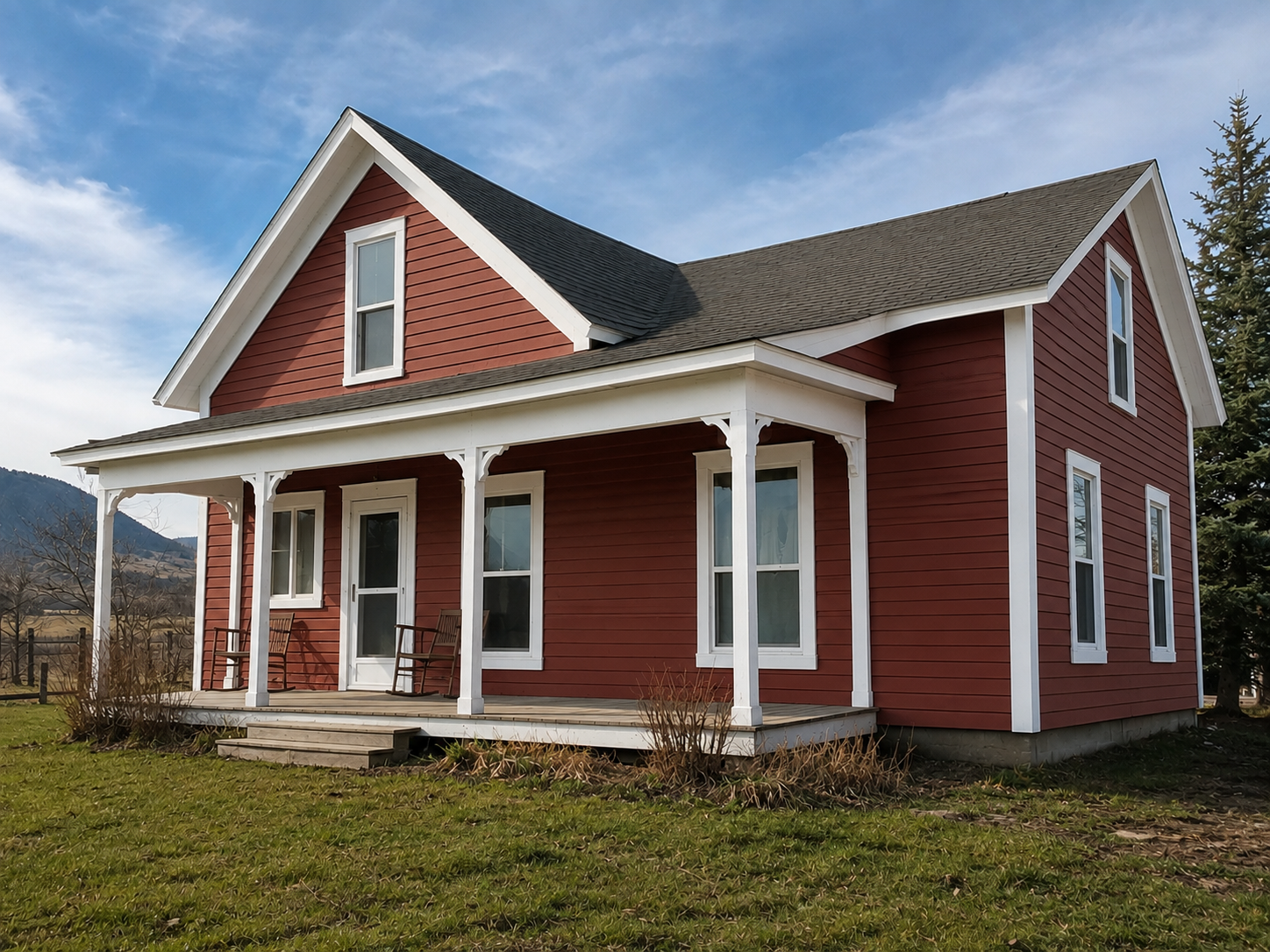 After exterior house painting on wood house
