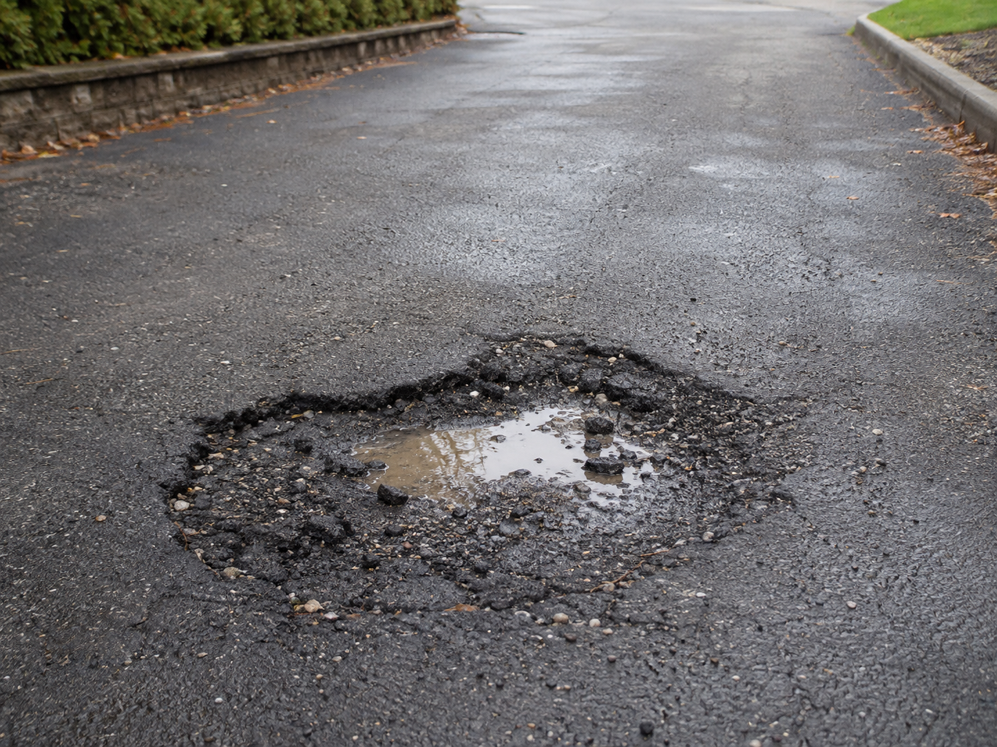Asphalt road repair before and after example showing a pothole before repair