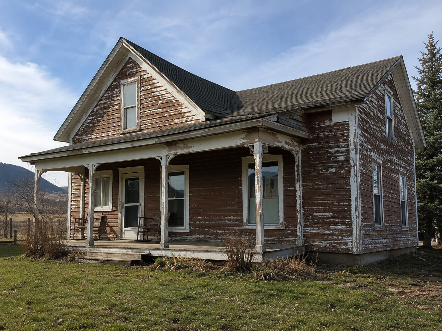 Before exterior house painting on wood house