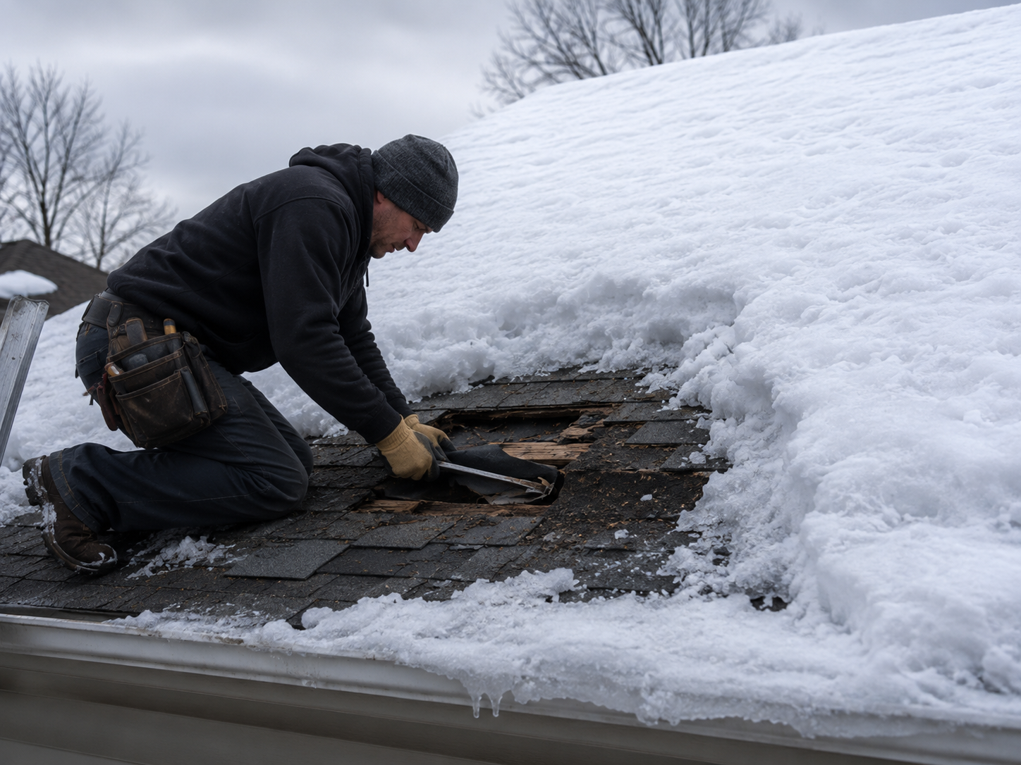 Snow load damage roof repair